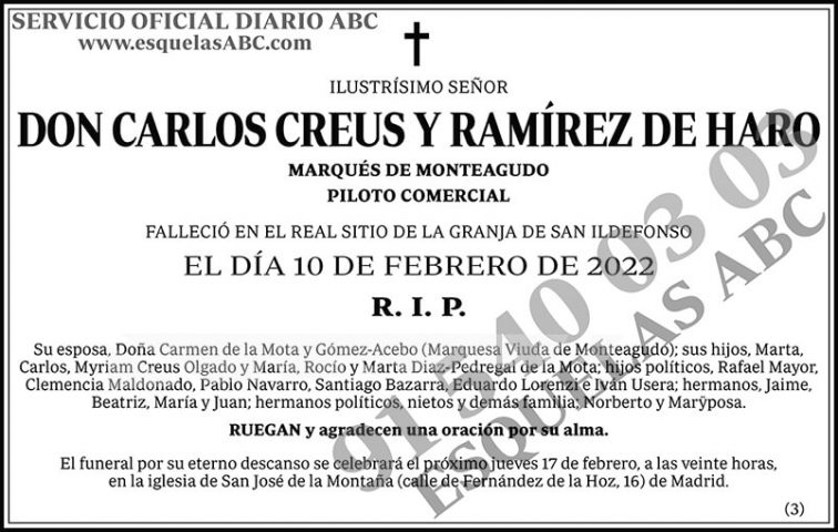 Carlos Creus y Ramírez de Haro Esquelas ABC