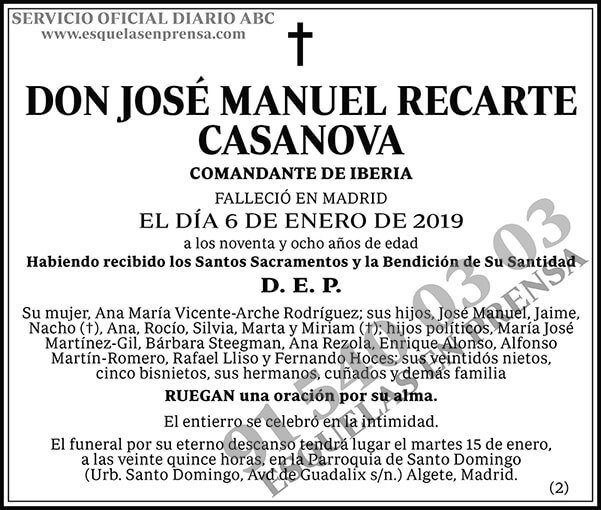 José Manuel Recarte Casanova - Esquelas ABC