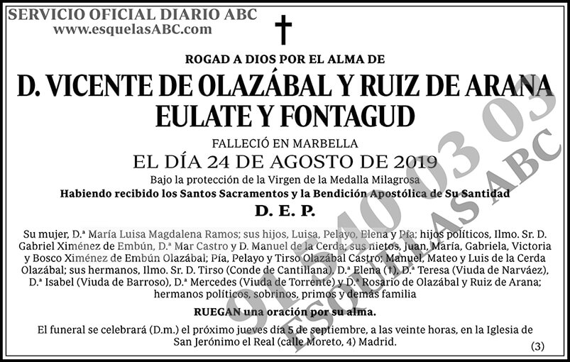 Vicente de Olazábal y Ruiz de Arana Eulate y Fontagud