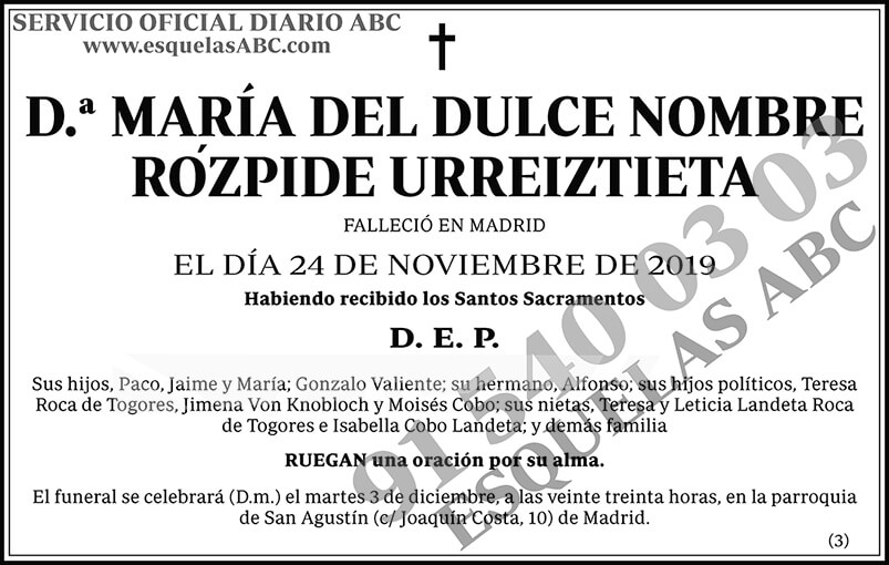 María del Dulce Nombre Rózpide Urreiztieta