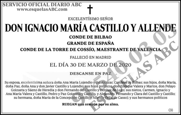 Ignacio María Castillo y Allende - Esquelas ABC