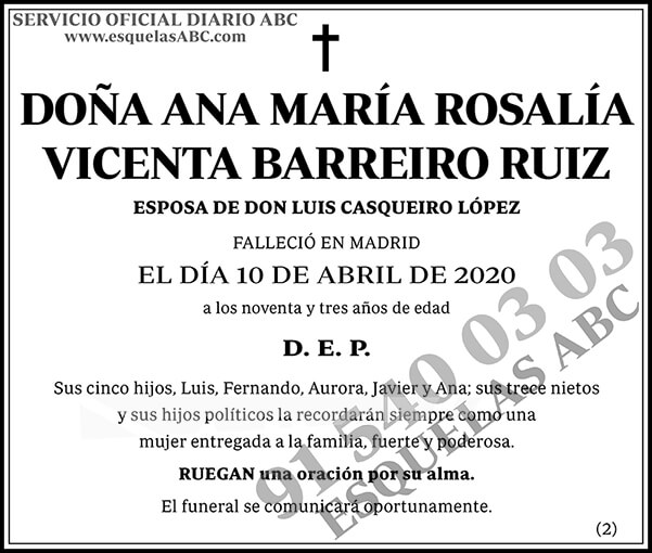 Ana María Rosalía Vicenta Barreiro Ruiz