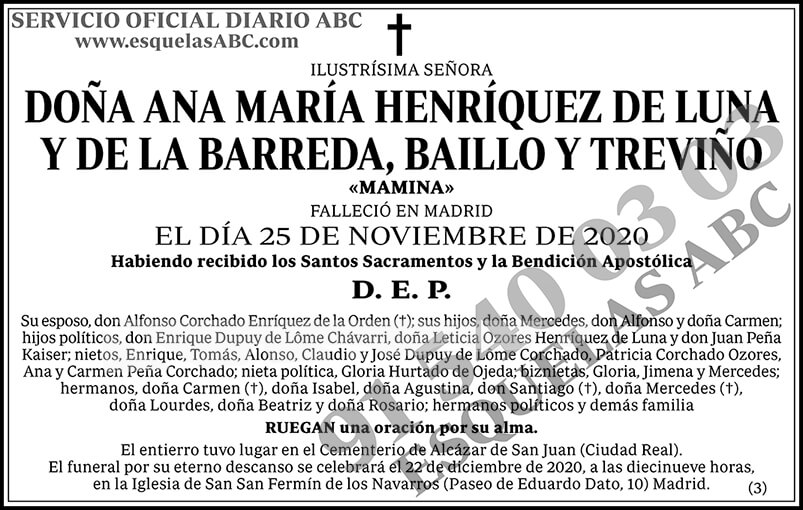 Ana María Henríquez de Luna y de la Barreda Baillo y Treviño
