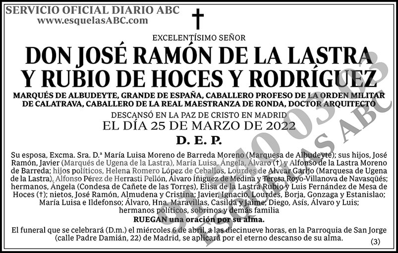 José Ramón de la Lastra y Rubio de Hoces y Rodríguez