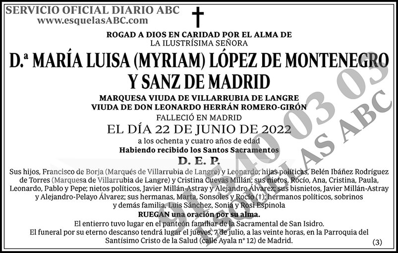 María Luisa (Myriam) López de Montenegro y Sanz de Madrid