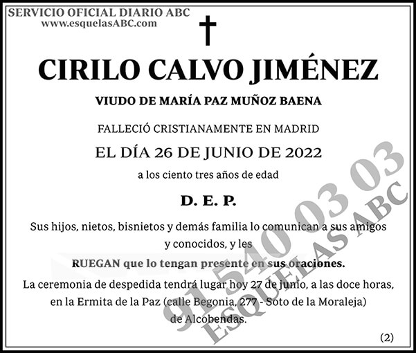 Cirilo Calvo Jiménez - Esquelas ABC