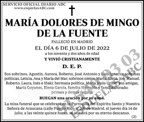 María Dolores de Mingo de la Fuente