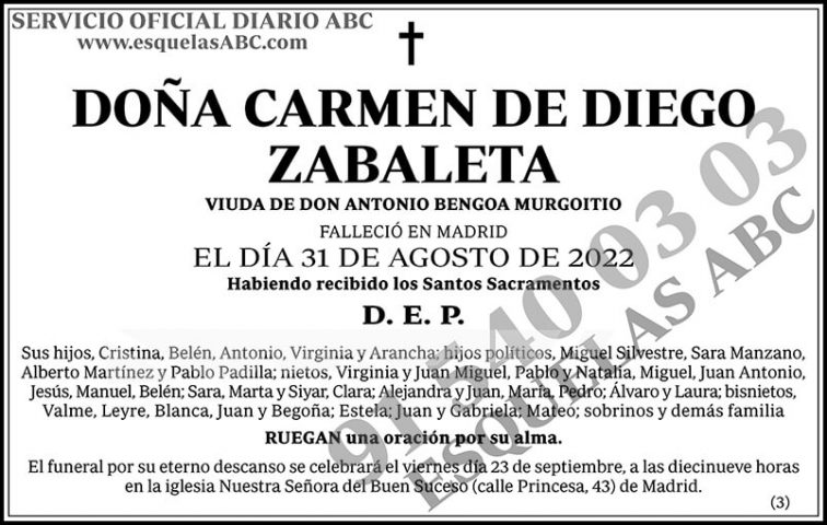 Carmen de Diego Zabaleta - Esquelas ABC