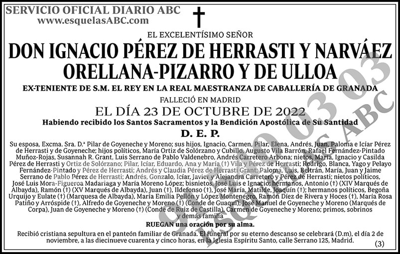 Ignacio Pérez de Herrasti y Narváez Orellana-Pizarro y de Ulloa