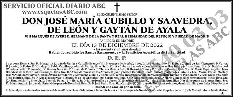 José María Cubillo y Saavedra, de León y Gaytán de Ayala