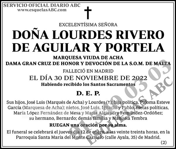 Lourdes Rivero de Aguilar y Portela