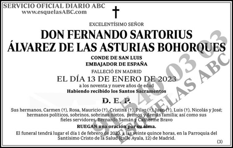 Fernando Sartorius Álvarez de las Asturias Bohorques Esquelas ABC