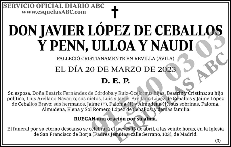 Javier López de Ceballos y Penn, Ulloa y Naudi