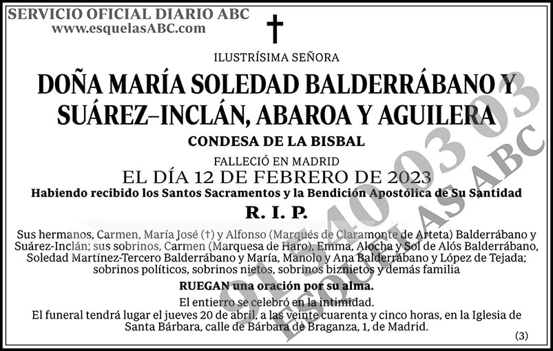 María Soledad Balderrábano y Suárez-Inclán, Abaroa y Aguilera