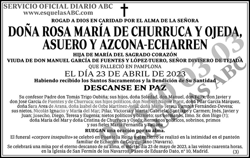 Rosa María de Churruca y Ojeda, Asuero y Azcona-Echarren