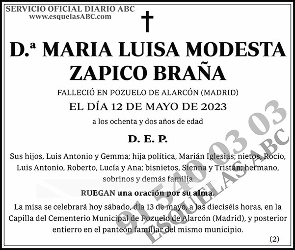 María Luisa Modesta Zapico Braña