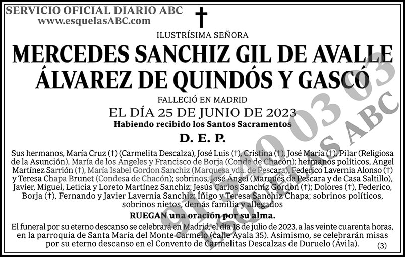 Mercedes Sanchiz Gil de Avalle Álvarez de Quindós y Gascó