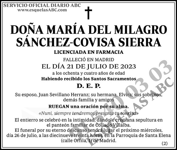 María del Milagro Sánchez-Covisa Sierra