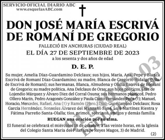 José María Escrivá de Romaní de Gregorio Esquelas ABC