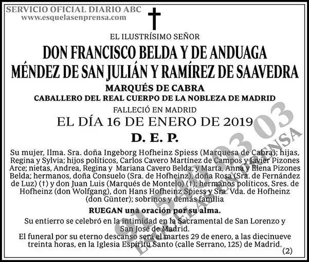 Francisco Belda y de Anduaga Méndez de San Julián y Ramírez de Saavedra