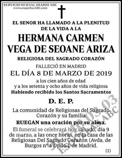 Hernana Carmen Vega de Seoane Ariza