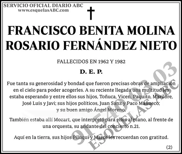 Francisco Benita Molina Rosario Fernández Nieto