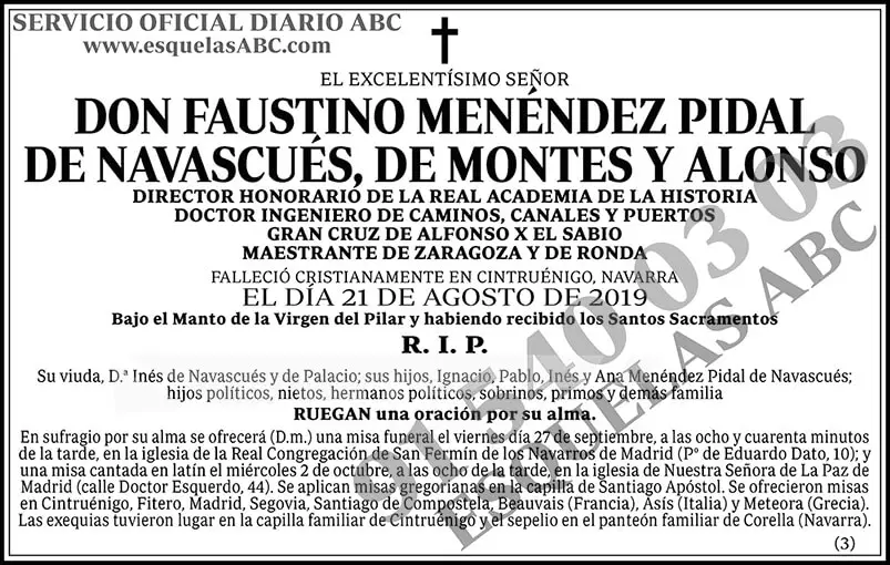 Faustino Menéndez Pidal de Navascués, de Montes y Alonso