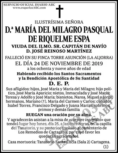 María del Milagro Pasqual de Riquelme Espa