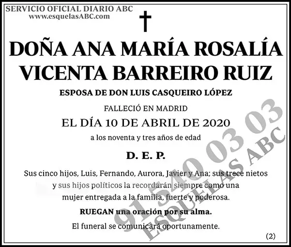 Ana María Rosalía Vicenta Barreiro Ruiz
