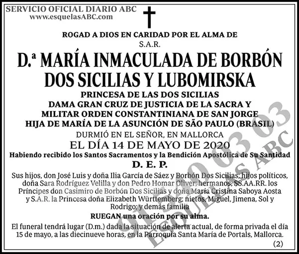 María Inmaculada de Borbón Dos Sicilias y Lubomirska