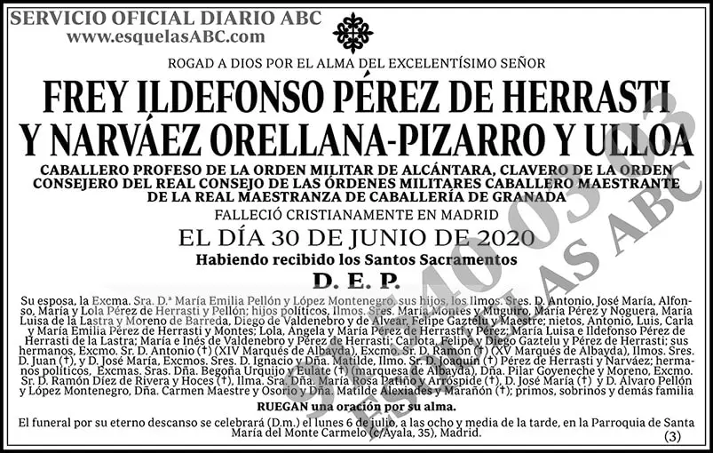Frey Ildefonso Pérez de Herrasti y Naváez Orellana-Pizarro y Ulloa