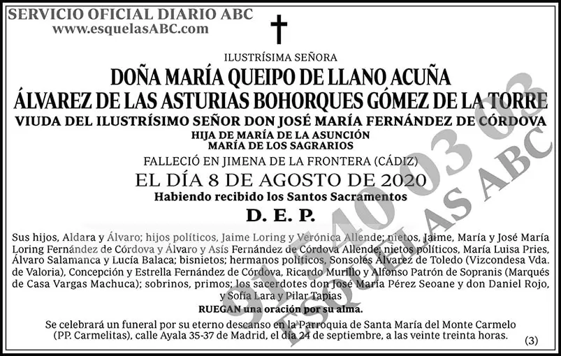 María Queipo de Llano Acuña Álvarez de las Asturias Bohorques Gómez de la Torre