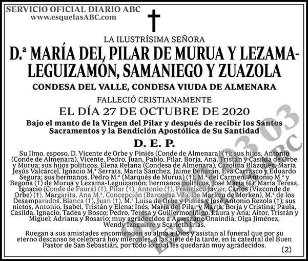 María del Pilar de Murua y Lezama-Leguizamón, Samaniego y Zuanzola