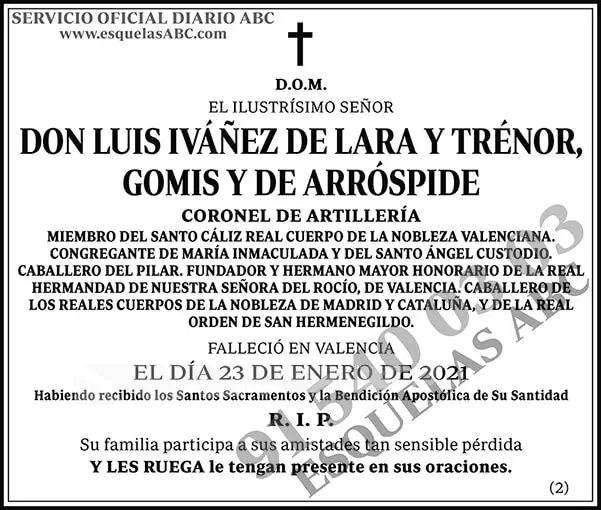 Luis Iváñez de Lara y Trénor, Gomis y de Arróspide