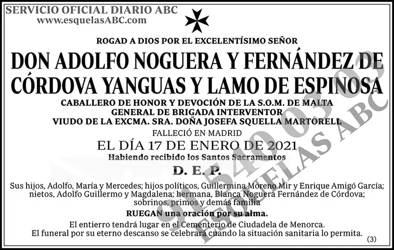 Adolfo Noguera y Fernández de Córdova Yanguas y Lamo de Espinosa