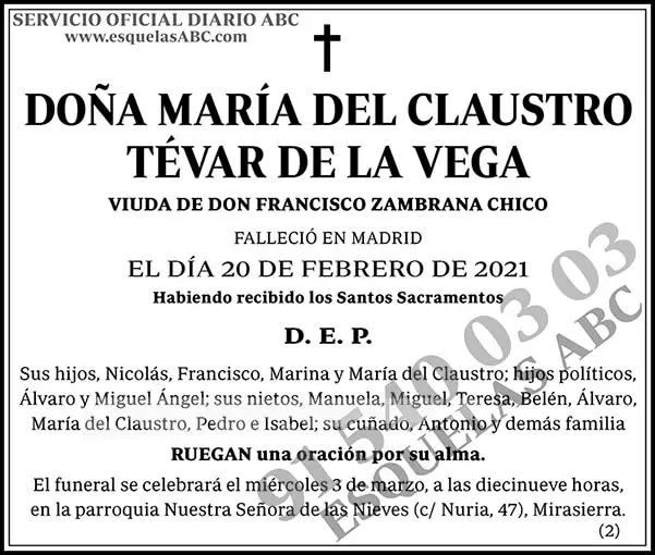 María del Claustro Tévar de la Vega
