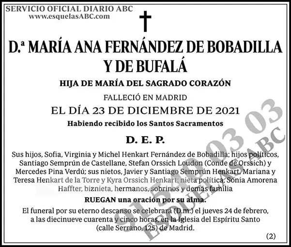 María Ana Fernández de Bobadilla y de Bufalá