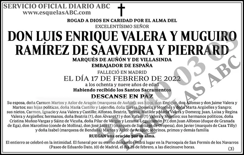 Luis Enrique Valera y Muguiro Ramírez de Saavedra y Pierrard