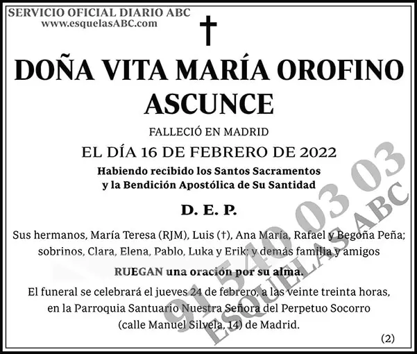 Vita María Orofino Ascunce