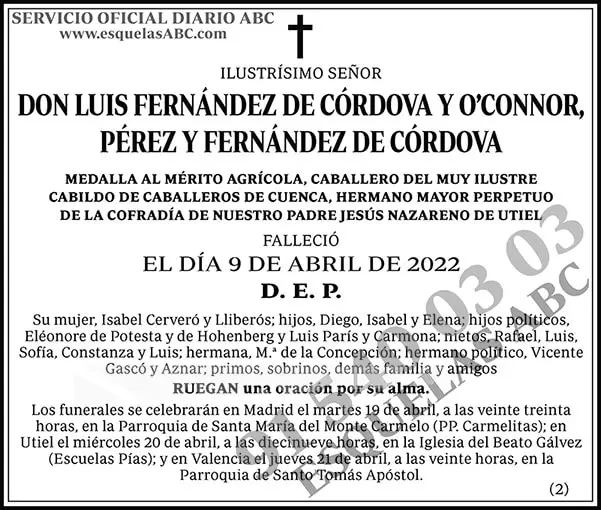 Luis Fernández de Córdova y O´Connor, Pérez y Fernández de Córdova