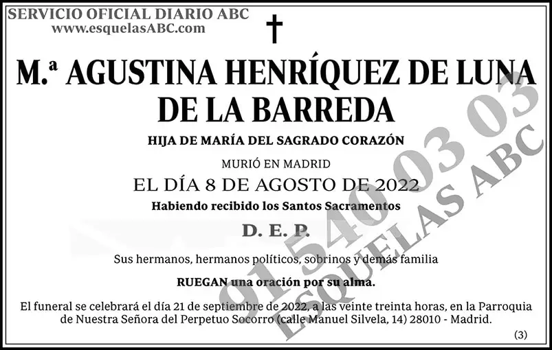 M.ª Agustina Henríquez de la Luna de la Barreda