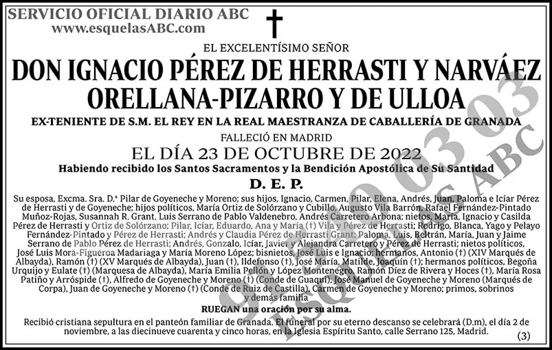 Ignacio Pérez de Herrasti y Narváez Orellana-Pizarro y de Ulloa