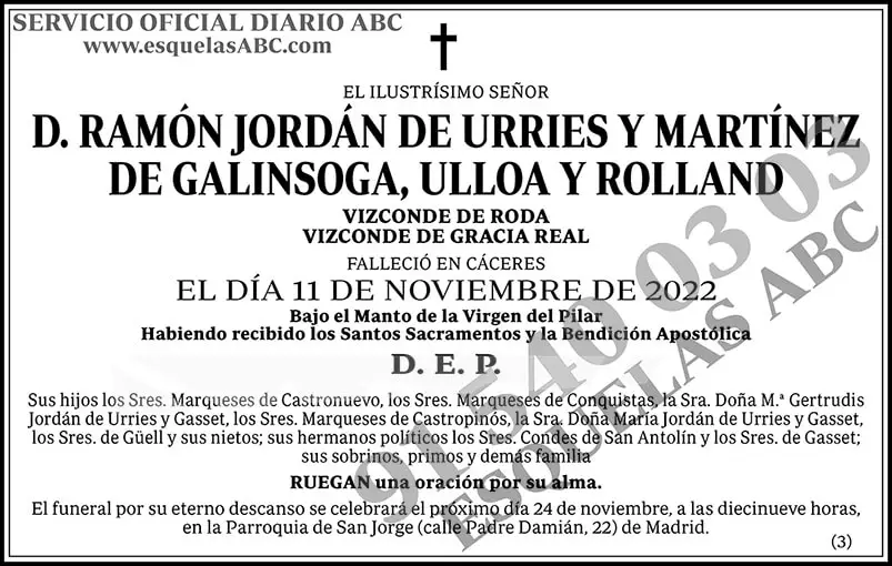 Ramón Jordán de Urries y Martínez de Galinsoga, Ulloa y Rolland