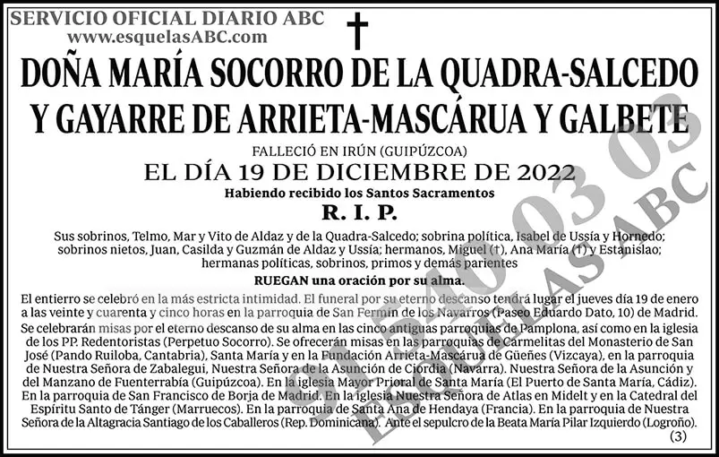 María Socorro de la Quadra-Salcedo y Gayarre de Arrieta-Mascárua y Galbete