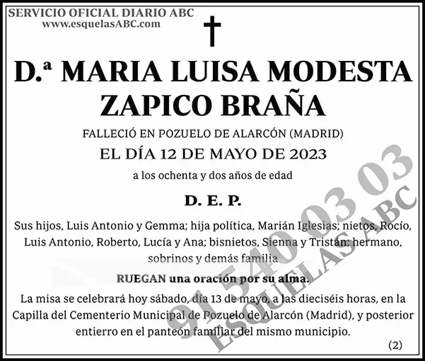 María Luisa Modesta Zapico Braña