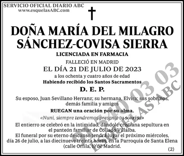 María del Milagro Sánchez-Covisa Sierra