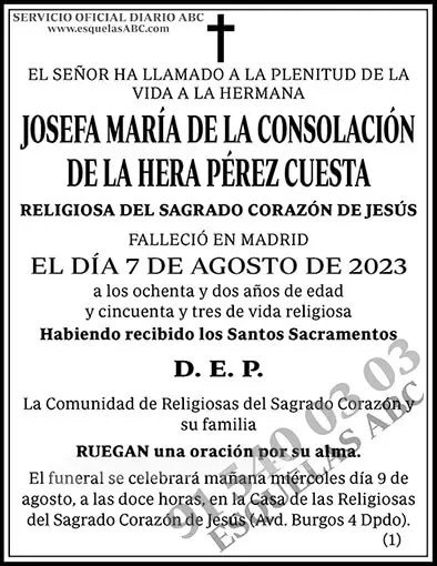 Josefa María de la Consolación de la Hera Pérez Cuesta