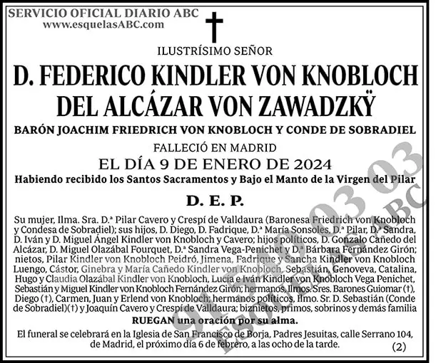 Federico Kindler Von Knobloch del Alcázar Von Zawadzkÿ